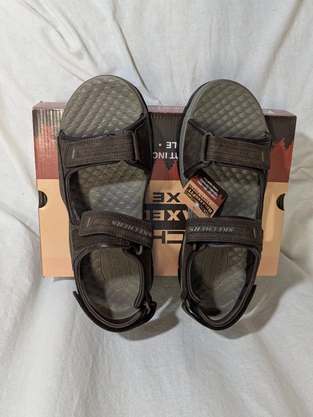 NIB Skechers Size 11 Tresmen Garo Chocolate Colored Sandals With Velcro - Picture 9 of 13